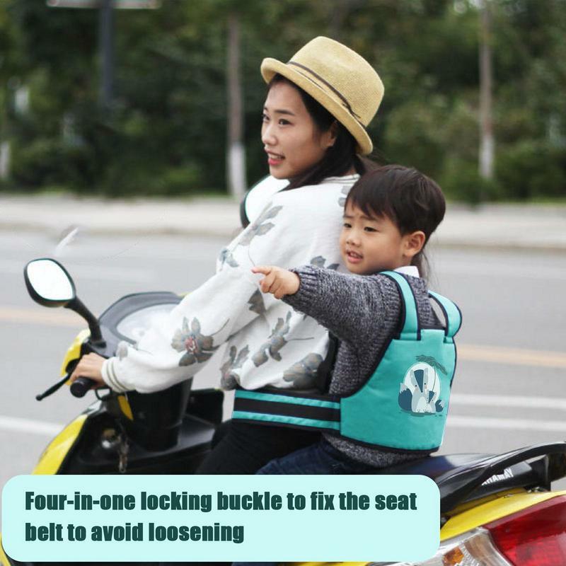Sabuk pengaman sepeda motor anak, sabuk pengaman belakang kartun dapat diatur bernafas untuk keamanan anak