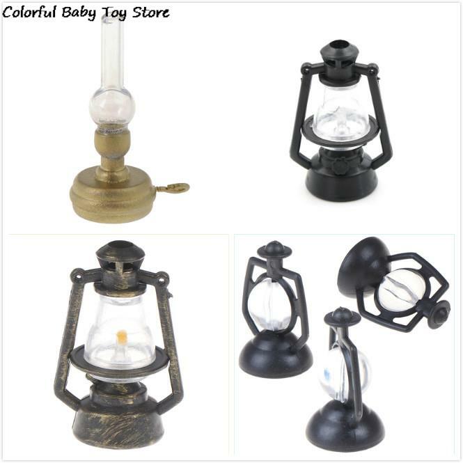 Casa de muñecas en miniatura para niños, juguete de casa de muñecas en miniatura, Retro, lámpara de queroseno negro, muebles, 1:12