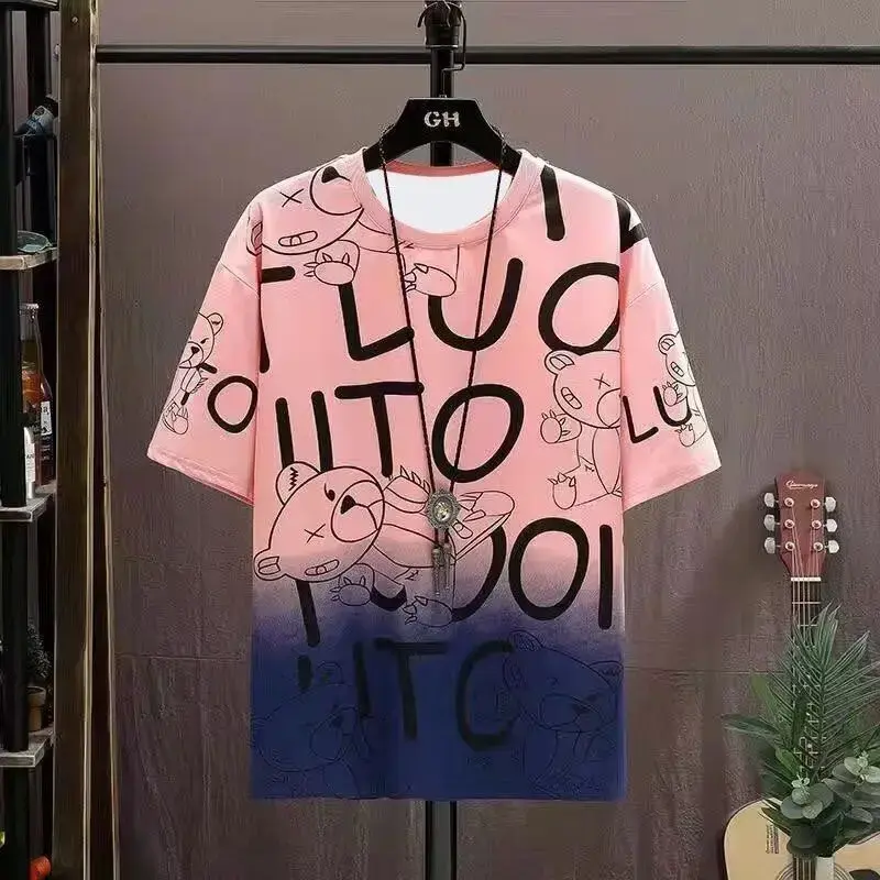 Camiseta de Manga corta con estampado gótico para hombre, Tops de Graffiti sueltos de oso, ropa informal de moda, Verano