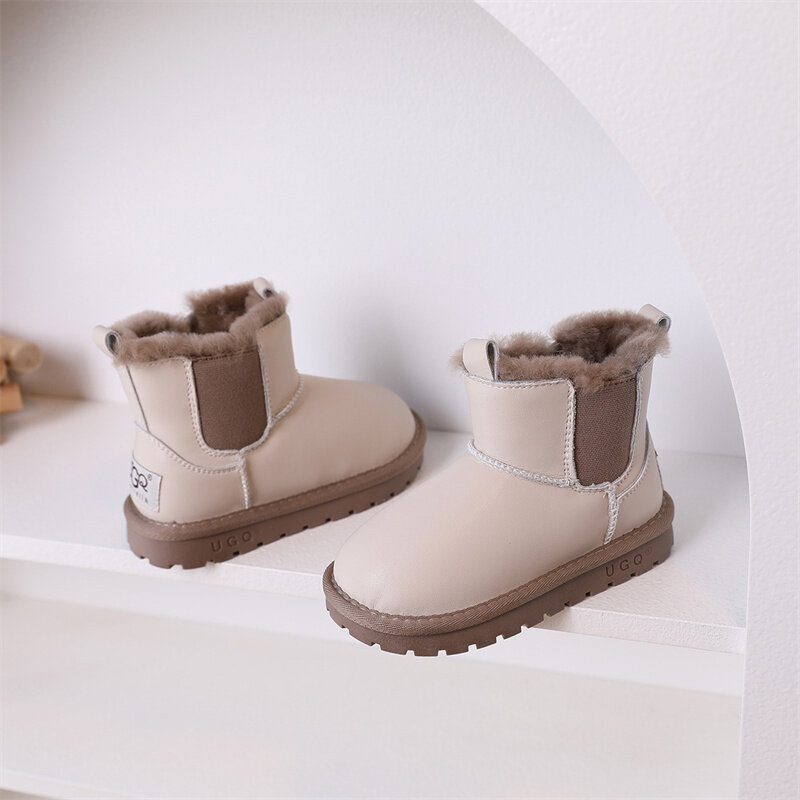 Dimi 2023 novo inverno crianças sapatos de couro do plutônio da marca de moda meninos meninas botas macio antiderrapante quente pelúcia crianças botas de neve