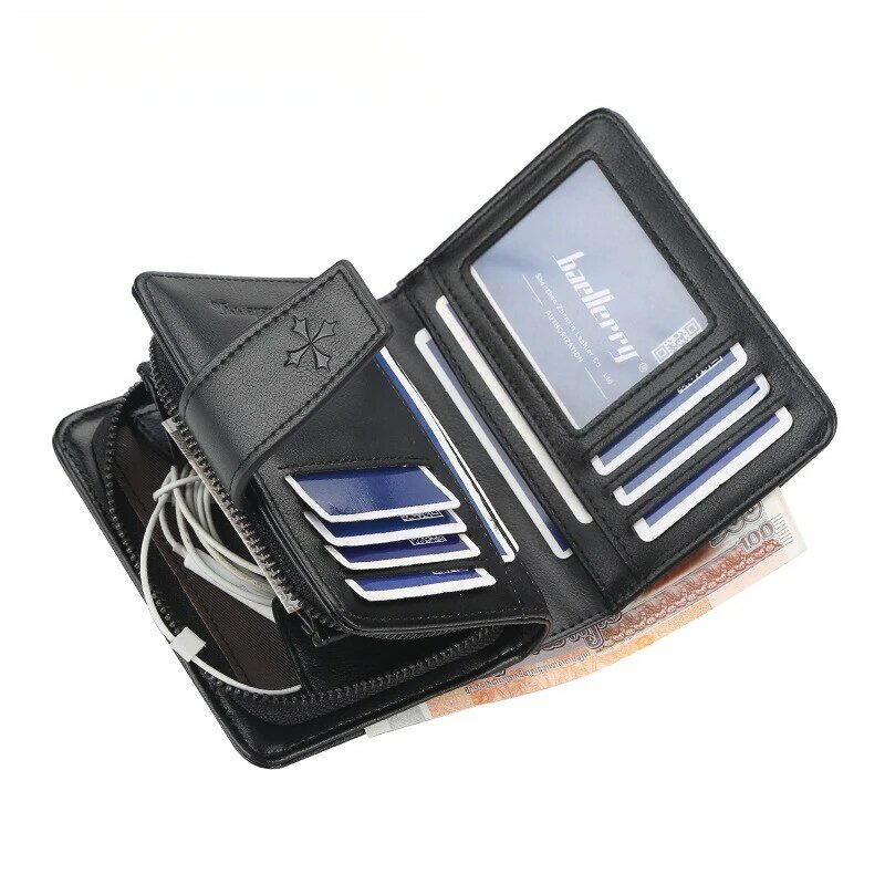Men wallet PU leather fashion multi functional card holder men purse short zipper vertical male fold wallets