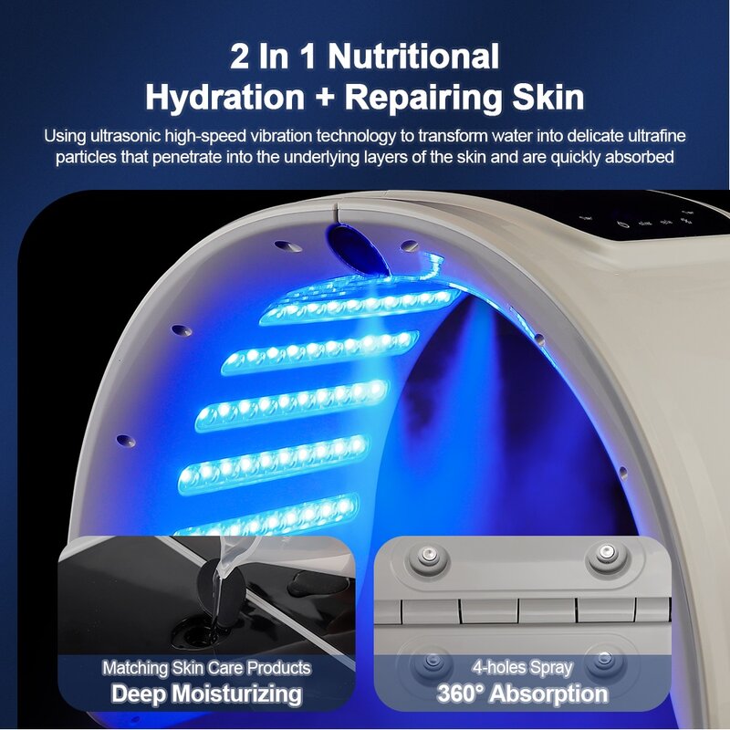 Máquina LED Photon com Nano Spray, pele hidratante, rosto e corpo máscara, salão de beleza, SPA, uso doméstico, rejuvenescimento da pele, acne cuidados com a pele, 7 cores