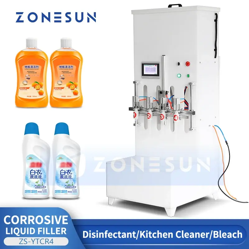 ZONESUN-Nettoyeur de cuisine semi-automatique, Pesticide Wiltshire ach Machine de remplissage, Machine de remplissage de liquide corrosif ZS-YTCR4