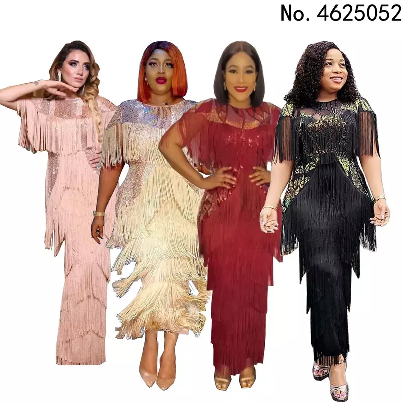 Elegant Party Dresses For Women 2023 Summer Tassel Bodycon Maxi Robe Dashiki African Clothing Birthday Wedding Gowns Clothing