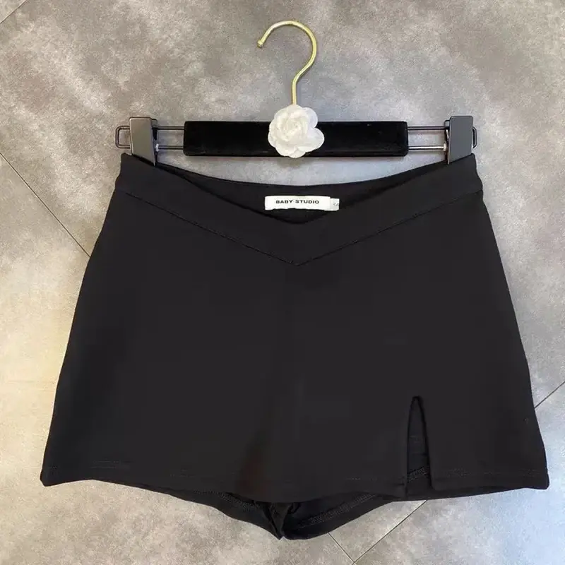 Gidyq-Falda corta con abertura para mujer, minifalda informal de cintura alta, color negro, estilo coreano, a la moda, novedad de verano