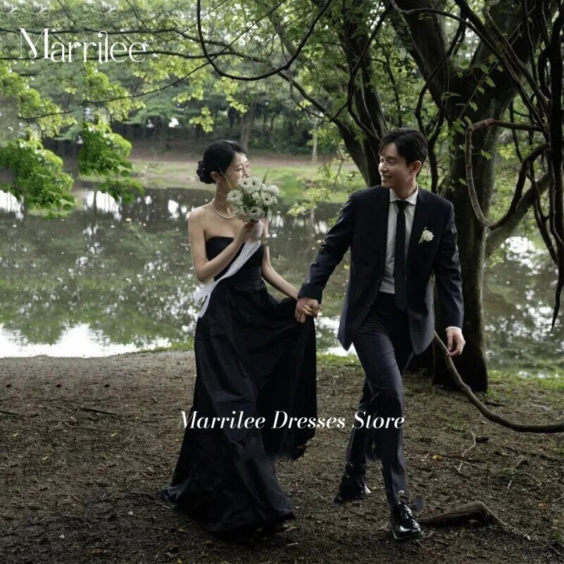 Marrilee-vestido de boda negro con espalda descubierta para mujer, traje de noche de satén para sesión de fotos, boda coreana, 2023