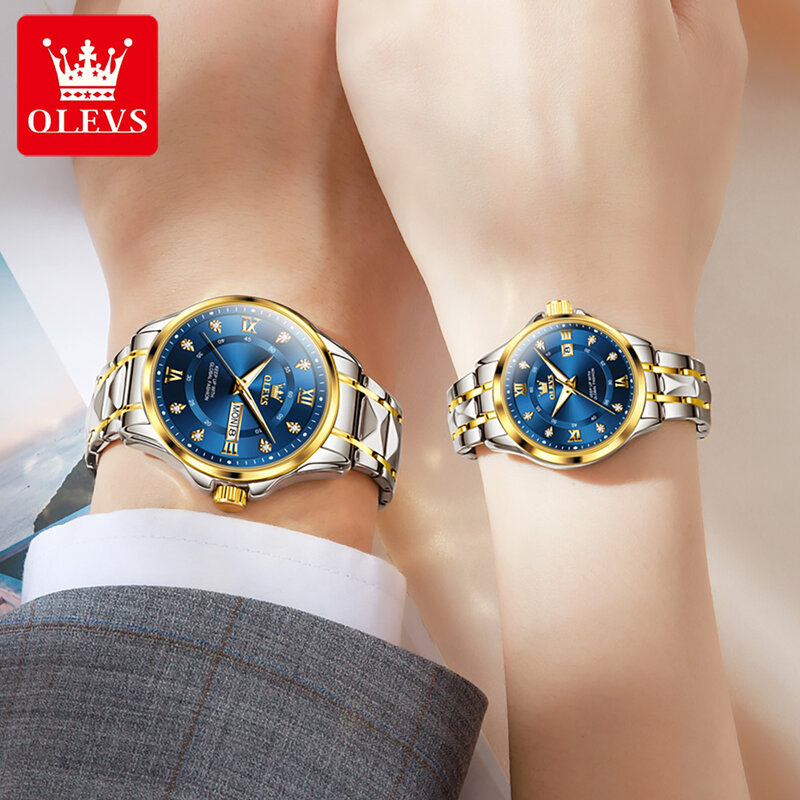 OLEVS-Montre de couple de marque de luxe avec date, montre à quartz Shoous étanche, amoureux romantique, montres originales pour hommes et femmes
