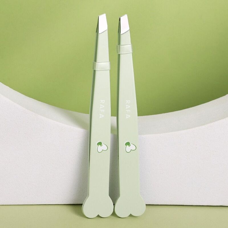 High Quality Stainless Eyebrow Tweezers Green Color Slanted Eye Brow Clips Easy To Use Epilating Fine Hairs Puller Makeup Tool