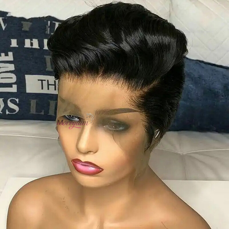 Perruque Bob Lace Front Wig Brésilienne Naturelle, Cheveux Courts, Coupe Pixie, 13x4, Pre-Plucked, Densité 180, pour Femme