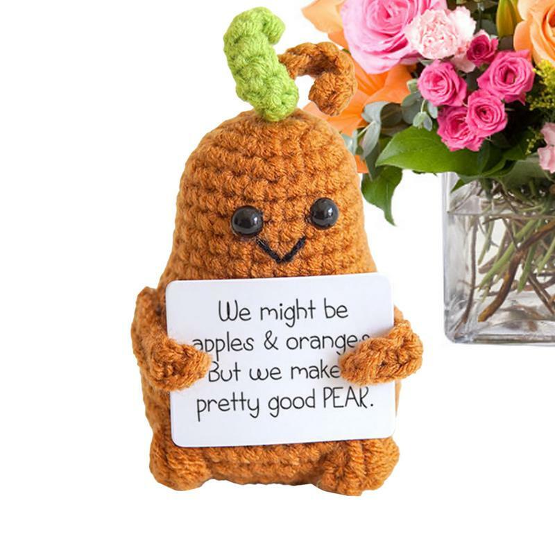 Positive Crochet Fruit Pear Funny Knitted Positive Crochet Doll Hand Woven Cheer Up Gift For Encouragement