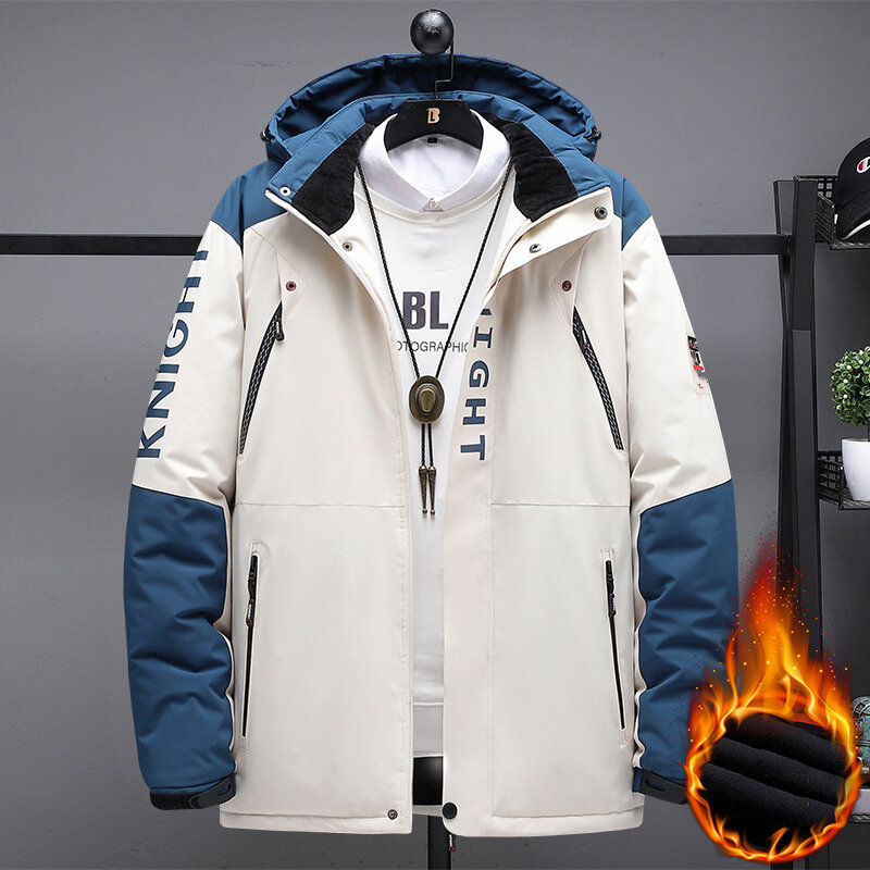 男性用の厚いベルベットジャケット,冬用の特大コート,ジッパー付き,防風,ファッショナブル,黒,サイズ7XL,8xl