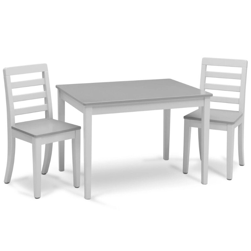 Kids Table and 2 Chairs Set, Grey/White