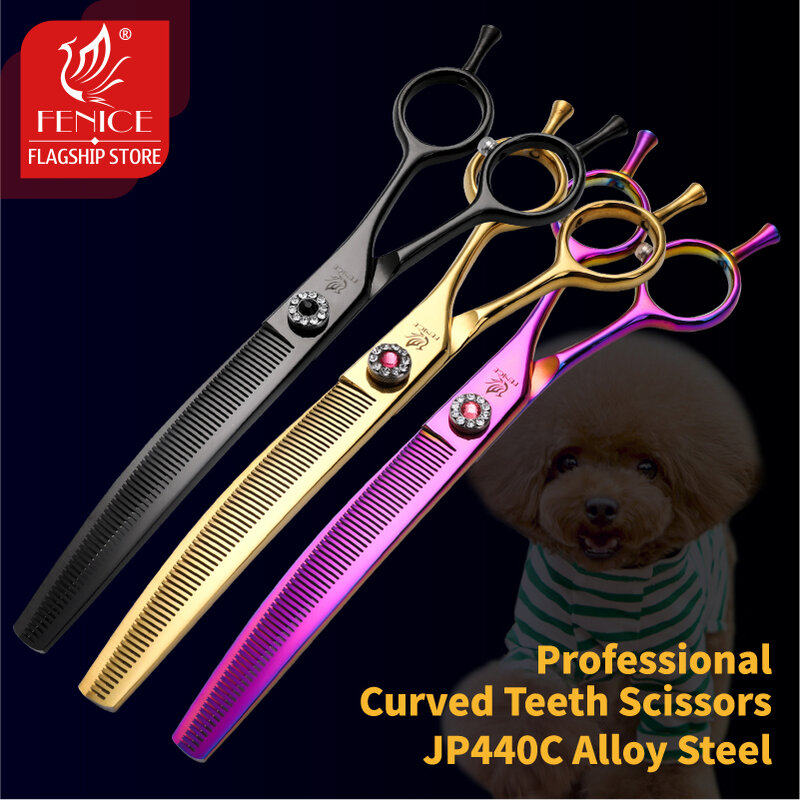 Fenice high-end 7.25 inch professional dog grooming scissors curved thinning shears for dogs & cats animal hair tijeras tesoura