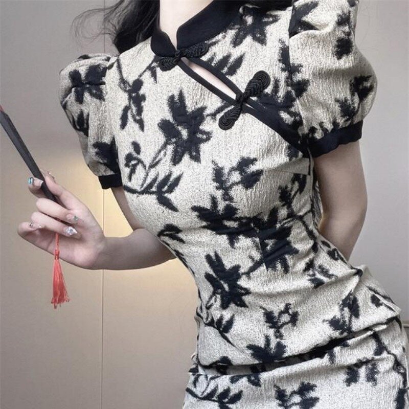 Qipao-vestido tradicional chino para mujer, versión mejorada, Cheongsam chi-pao, Falda corta de gama alta para verano, 2023