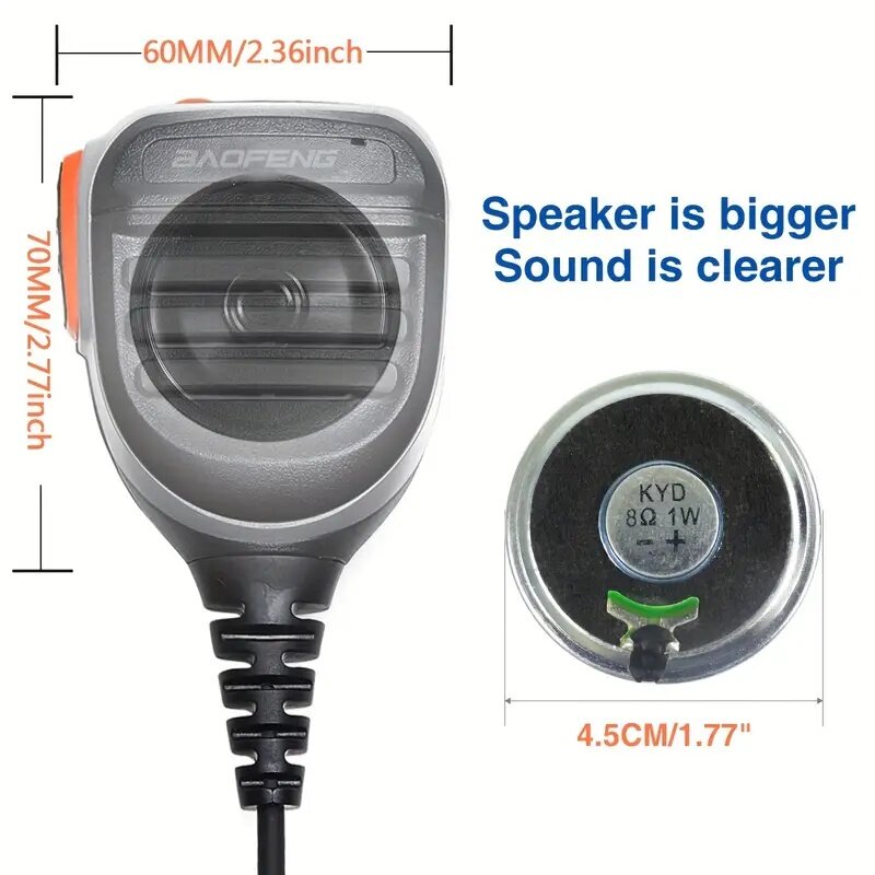 Baofeng-impermeável Walkie Talkie Speaker, microfone de rádio, Keenwood, tipo 2 pinos, microfone portátil para UV-5R PTT, UV-9R, UV-9R