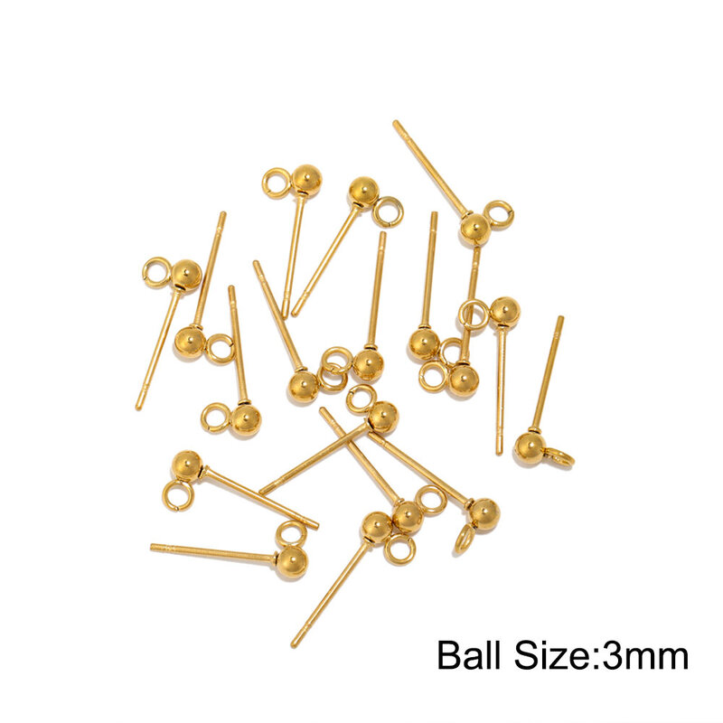 20Pcs orecchini a bottone a sfera in acciaio inossidabile 3/4/5/6mm con anelli di salto 2 stile per orecchini fai da te gioielli che fanno accessori risultati