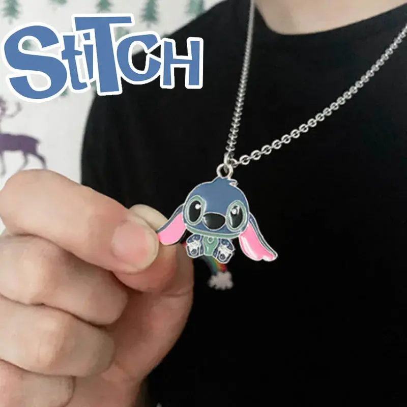 Kalung logam kartun Disney Lilo & Stitch, Kalung liontin karakter, hadiah untuk wanita, Kalung mainan anak-anak