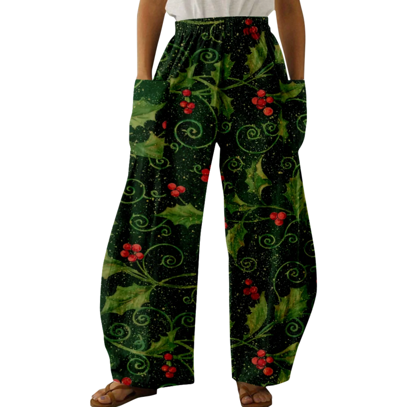 여성용 여름 식물 프린트 바지, 포켓 조거 Y2k 바지, 캐주얼 루즈 바지, 스웻팬츠 우아한 전반적인 판탈롱 패션