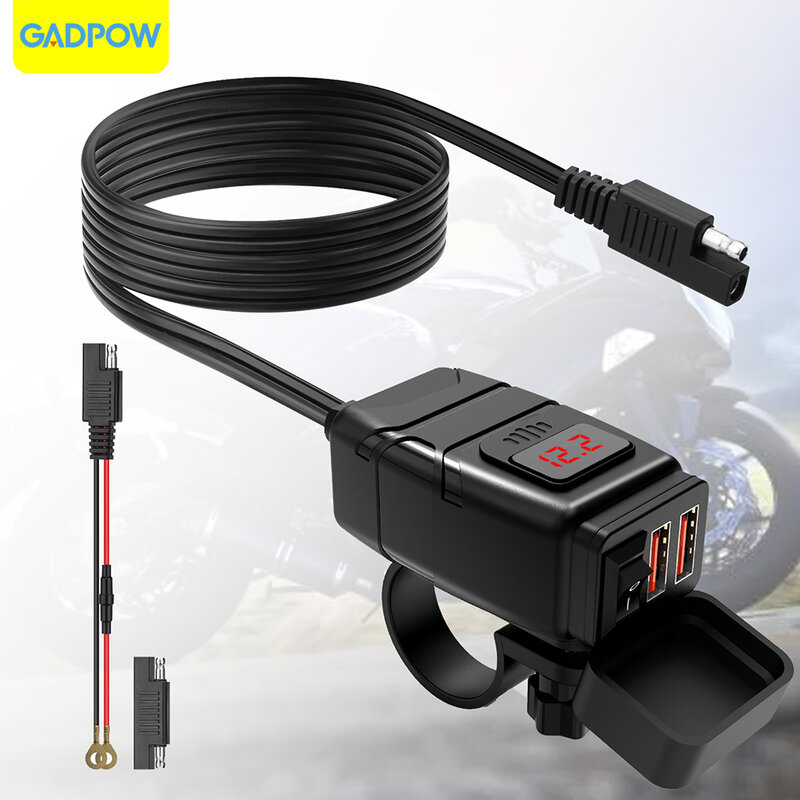 Gadpow 오토바이용 방수 휴대폰 충전기, QC3.0 USB 소켓, 오토바이 고속 충전기