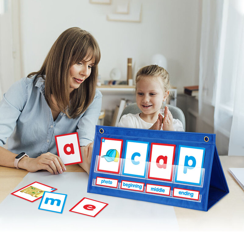 Kindergarten Pocket Chart CVC Palavras Flash Cards, Crianças Educacional, Word Builder, Phonics Games, Material escolar