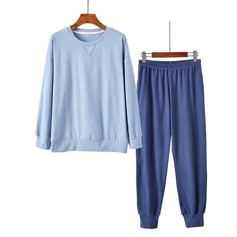 Pijama de lã dupla face feminino, calça larga com gola redonda, conjunto casual solto para casa, roupa de dormir, outono, inverno, modal