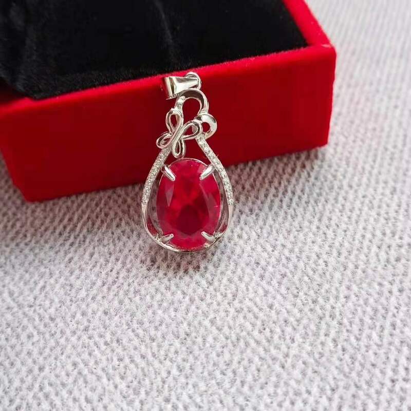 Gołąb krew rubinowy czerwony korund naszyjnik wisiorek 925 srebrny damski wisiorek pop biżuteria 10x14mm