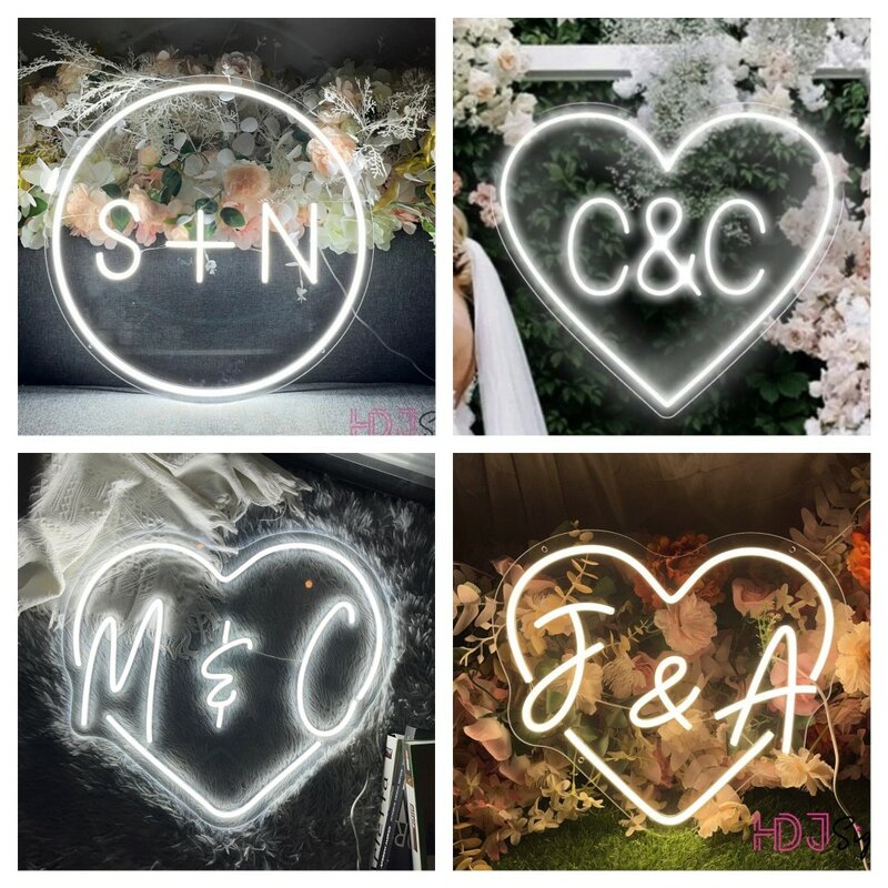 Enseigne au néon LED personnalisée en forme de cœur d'amour, lettres de nom personnalisées, décoration de mariage, chambre à coucher, décoration murale pour la maison