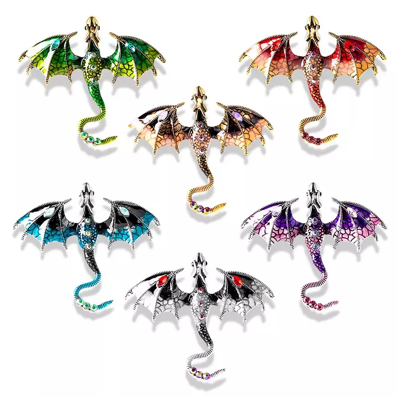 Retro Esmalte Dragão Broches Para Mulheres Homens 6-color Strass Flying Legand Animal Partido Escritório Broche Pinos Presentes