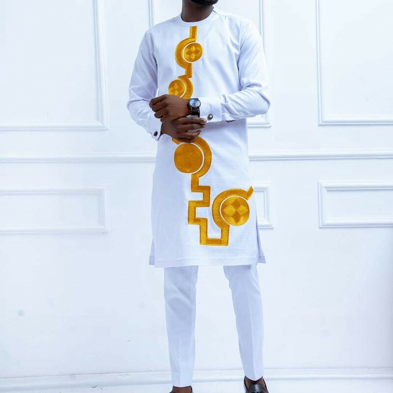 2024 Luxury Men's Suit Set Kaunda Suit Tuxedo Outfits Pocket Top Pants African Ethnic Wedding Gentleman 2pcs Sets Suit Outfits