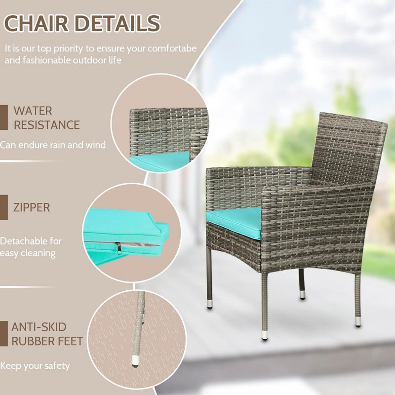 4-teilige Outdoor-Möbel geflecht mit Rattan stuhl, Sofa, Couch tisch, grauem Korb/blauem Kissen