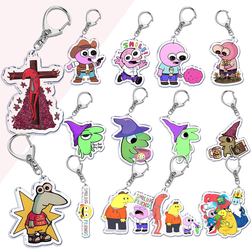 Cartoon Anime Smile Key Chain Keychains Ring for Accessories Bag Graffiti Pendant Keyring Jewelry Fans Gifts for Friends