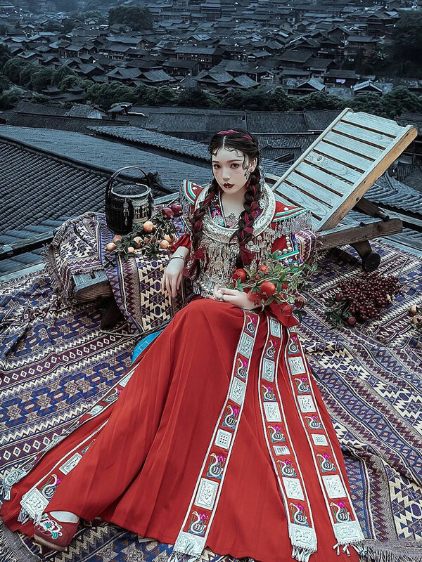 Miao-Ropa Étnica étnica para mujer, ropa de fotografía para actuación en escenario de boda, Tujia