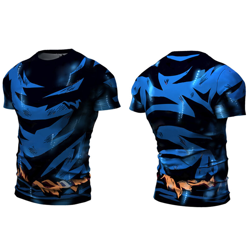 Kaus lari motif Cosplay baru musim panas kaus olahraga pria leher-o Kartun kaus olahraga binaraga atasan Gym pria