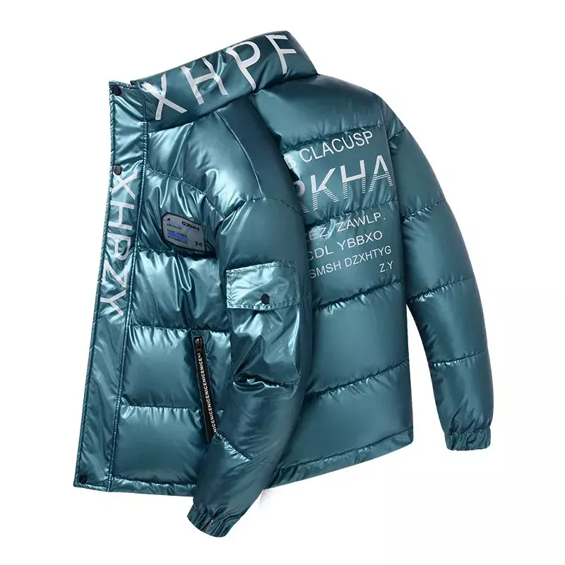 Jaqueta com zíper impermeável masculina, Parkas brilhantes, casaco de inverno, vários bolsos, Streetwear à prova de vento