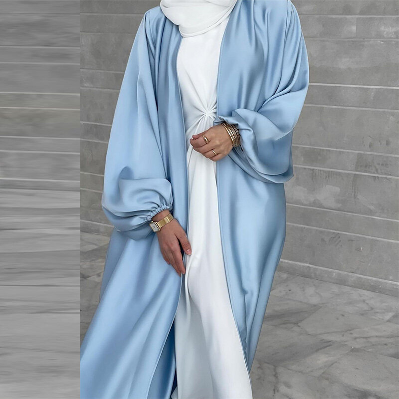 Gaun Muslim Timur Tengah Kardigan Lengan Gelembung Wanita Gaun Elegan Warna-warni Musim Panas 2022 Abaya untuk Wanita Vestidos Turki