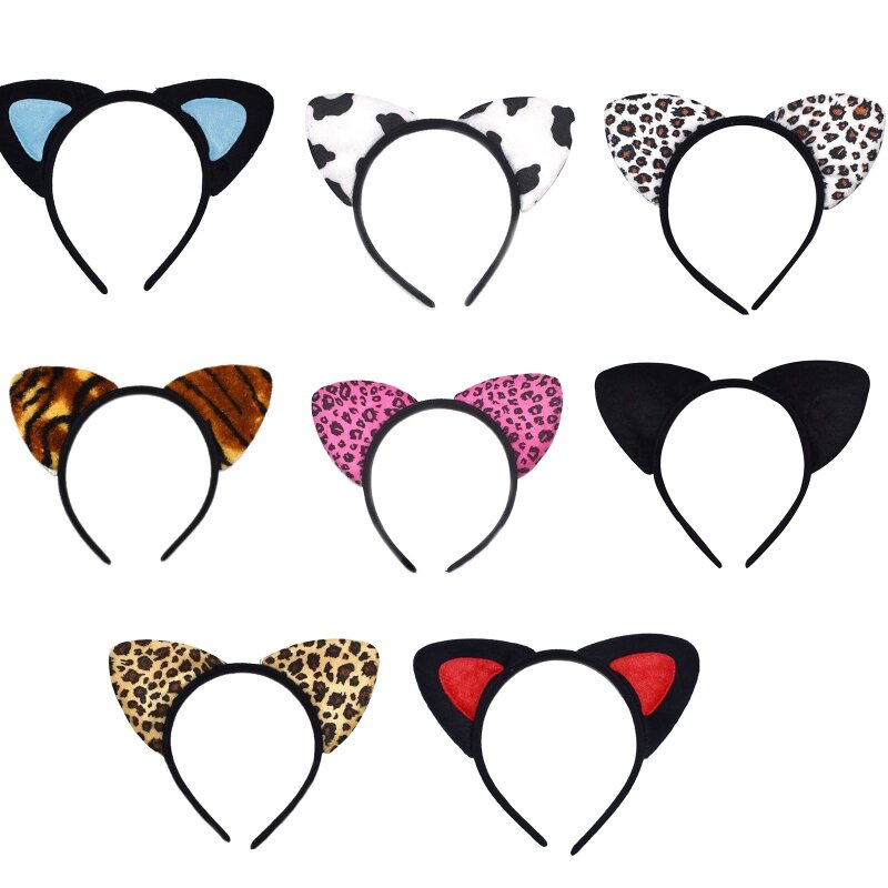 Bandeau d'oreille léopard pour chat, cerceau pour cheveux d'animaux, imprimé vache, tigre, cerceaux pour fête nuit, Anime