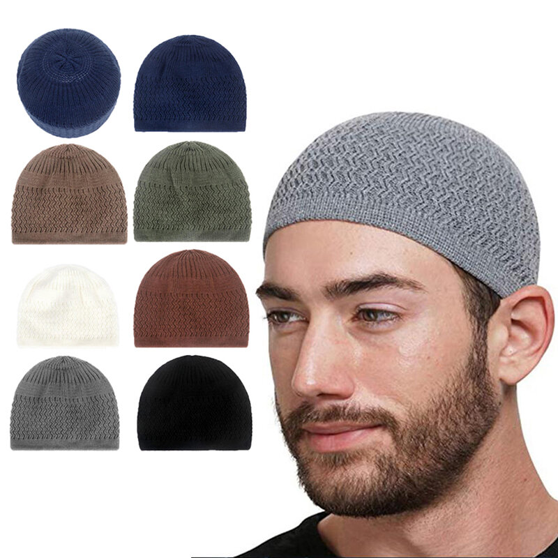 หมวกมุสลิมถักแบบลำลองสำหรับผู้ชายหมวกสำหรับสวดมนต์ให้ความอบอุ่นในฤดูหนาว