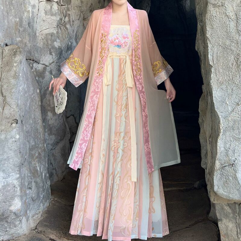 Chinese style Hanfu Sets Women2024 Elegant Hanfu Dress Fairy Embroidery Stage Folk Dance Costume Retro Song Dynasty clothing New