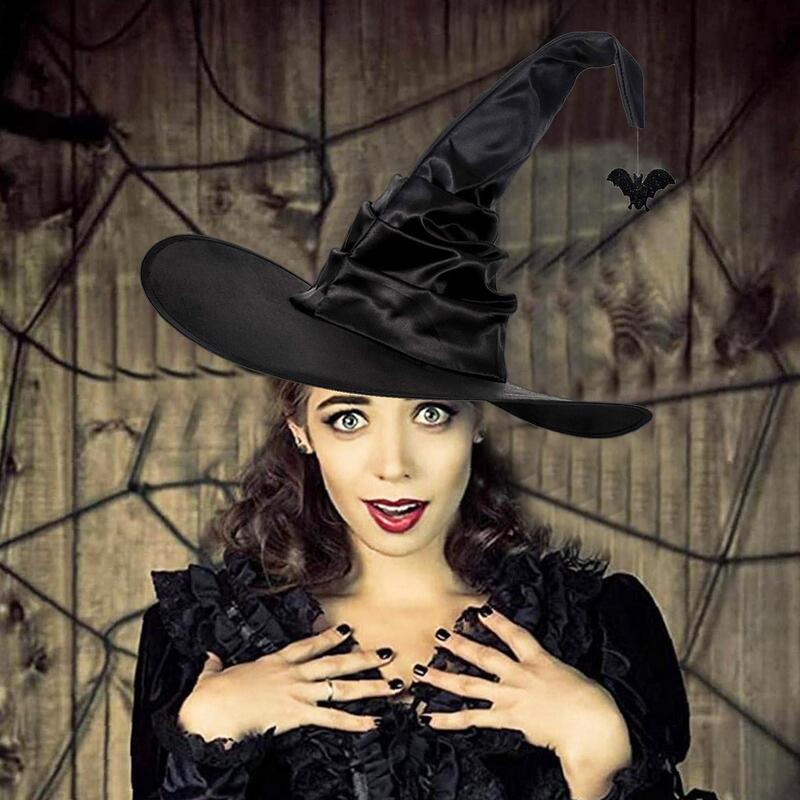 Хэллоуин ведьма волшебник Шляпа Унисекс модные черные складки волшебник шляпы Костюм для вечерние головной убор дьявол реквизит для косплея для мужчин женщин