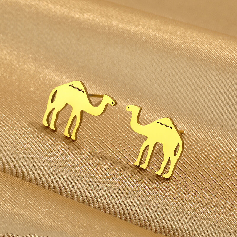 Kinitial-pendientes de acero inoxidable para mujer y niña, aretes pequeños de camello, joyería para amantes de las mascotas, regalo