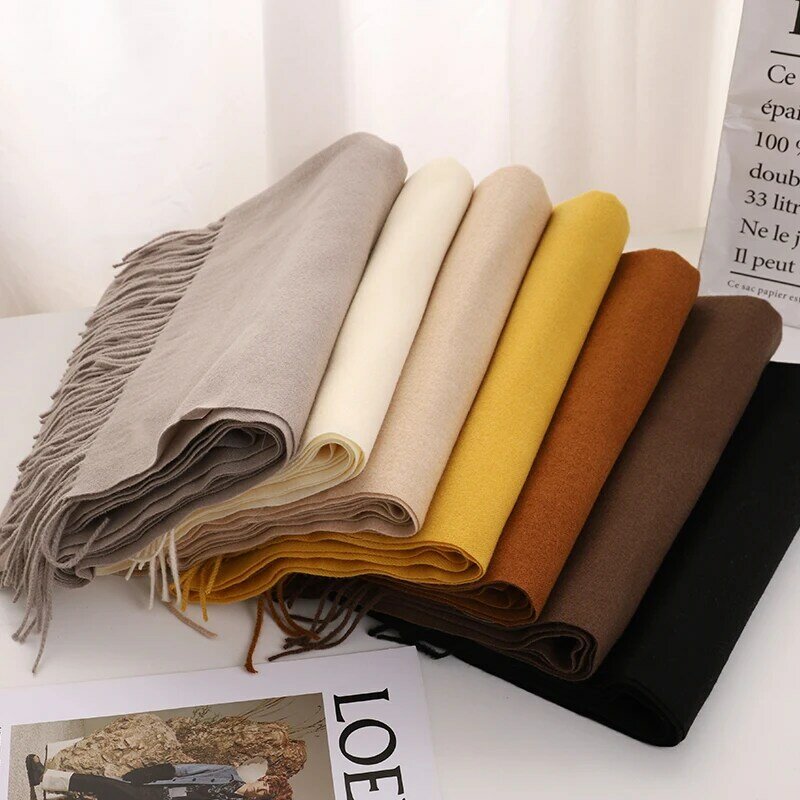 2022 Winter Scarf For Women Shawls And Wraps Fashion Solid Warmer Thick Cashmere Scarves Pashmina Lady Neck Head Stoles Bandana