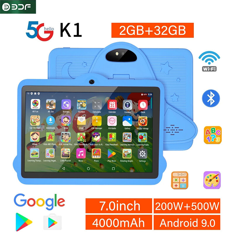 Tableta PC de 7,0 pulgadas con Android 9,0, Tablet de cuatro núcleos, 2GB/32GB de ROM, cámaras duales, Bluetooth, 5G, Wi-Fi, regalos para niños