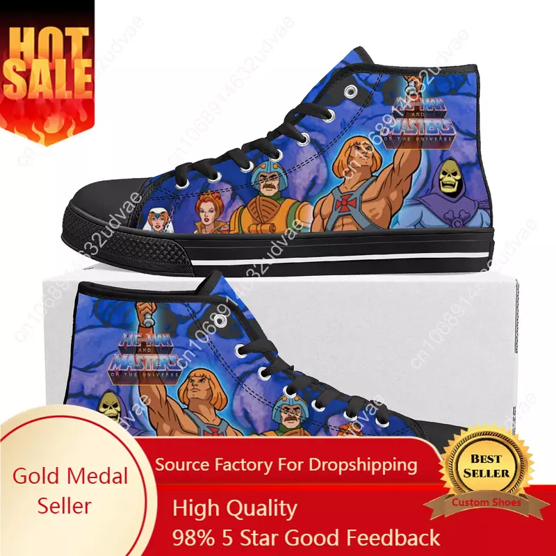 Cartoon He-Man Masters Of The Universe High Top Sneakers uomo donna adolescente Canvas Sneaker Casual coppia scarpe scarpe personalizzate