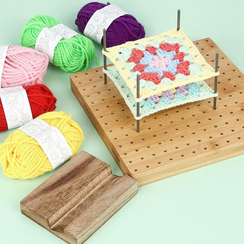 Placa de bloqueio de madeira para tricô, Granny Square Crochet, Board Crafting com furos, Tapete de bloqueio, Presentes de crochê