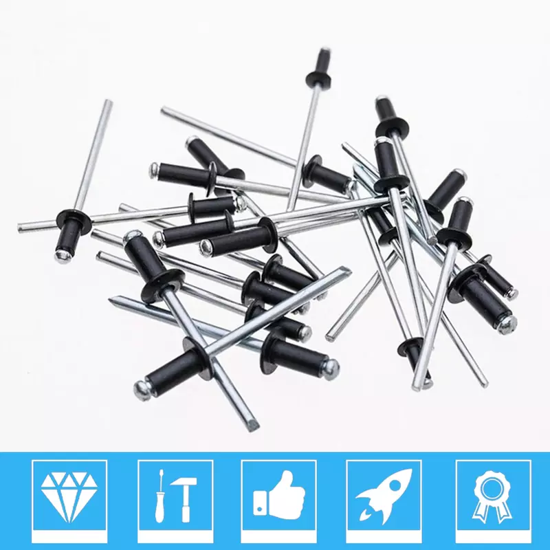 120 Stück schwarzer Aluminium-Blindniet-Zugniet m 2,4 m 1, 5 m4 Stahlset Pilz kopf bruch Dorn-Blind nieten Nagel-Pop-Nieten