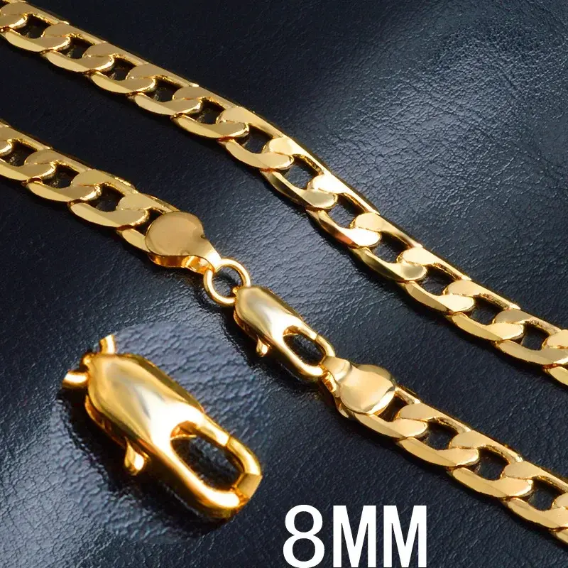 KCRLP 40-60CM 925 Sterling Silver 18K gold Color 8MM Necklaces sideways chain for Men woman fine Jewelrys Wedding party