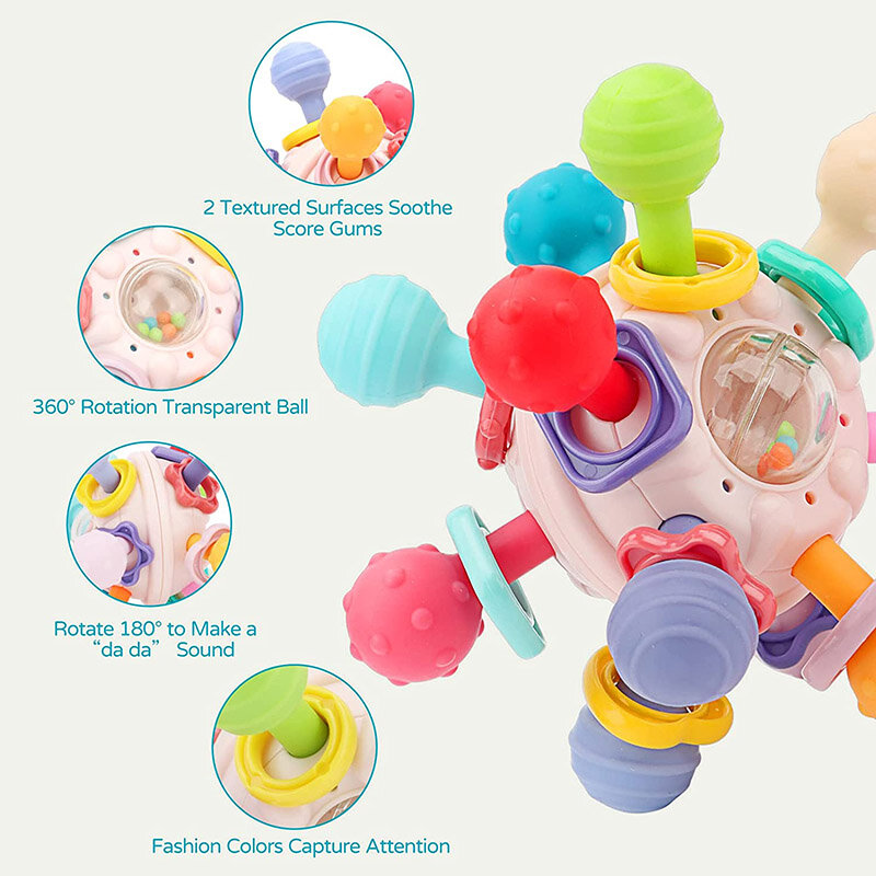 Juguetes para bebés de 0 a 12 meses, sonajero, mordedor, juguete sensorial para recién nacidos, Bola de agarre manual, desarrollo infantil, juguetes educativos