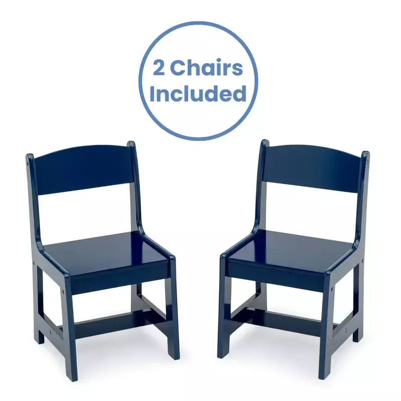 Set tavolo e sedia in legno per bambini (2 sedie incluse)-ideale per arti e mestieri, Snack Time, casa, blu intenso