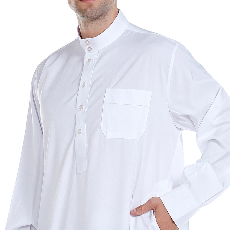 Men's Saudi Arabic Thobe Jubba Dishdasha Long Sleeve Robe Ramadan Muslim Dress Middle East Islamic Clothing