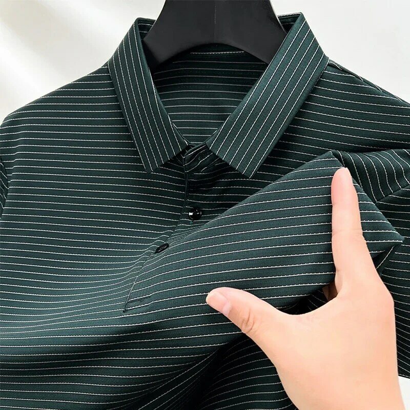 Men's Summer Fashion Stripes Comfortable and Breathable Versatile Polo Collar Short Sleeves